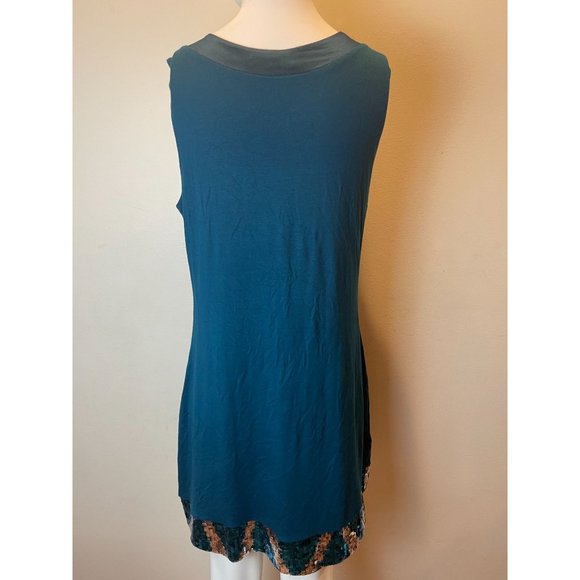 Express Womens Shift Dress Sequins Retro Neck Sleeveless Turquoise Blue Large - Picture 3 of 7